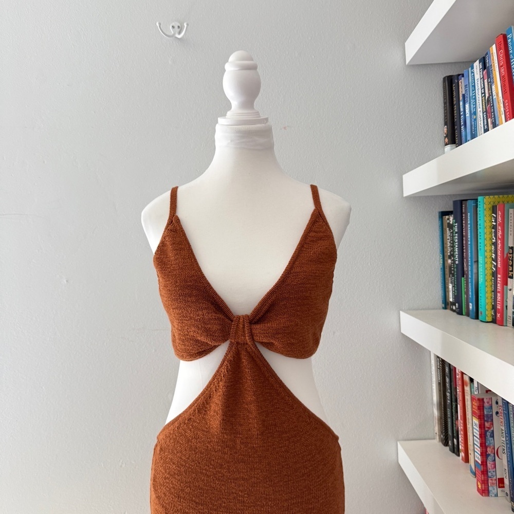 Cult Gaia Serita Brown Knit Cut outs Dress XL - Picture 6 of 16
